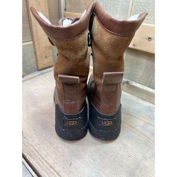 UGG US1 Youth Waterproof Brown Leather & Suede Winter Boots - Picture 6 of 8